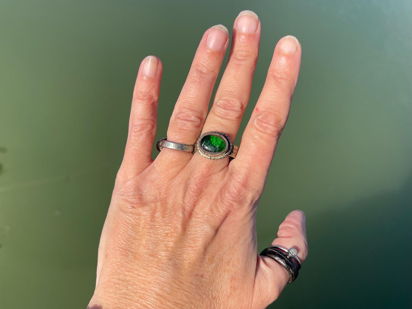 Fabulous vintage ring, large green ring, boho vintage jewellery, ethical jewellery, gypsy ring. Gypsy jewellery, statement jewellery