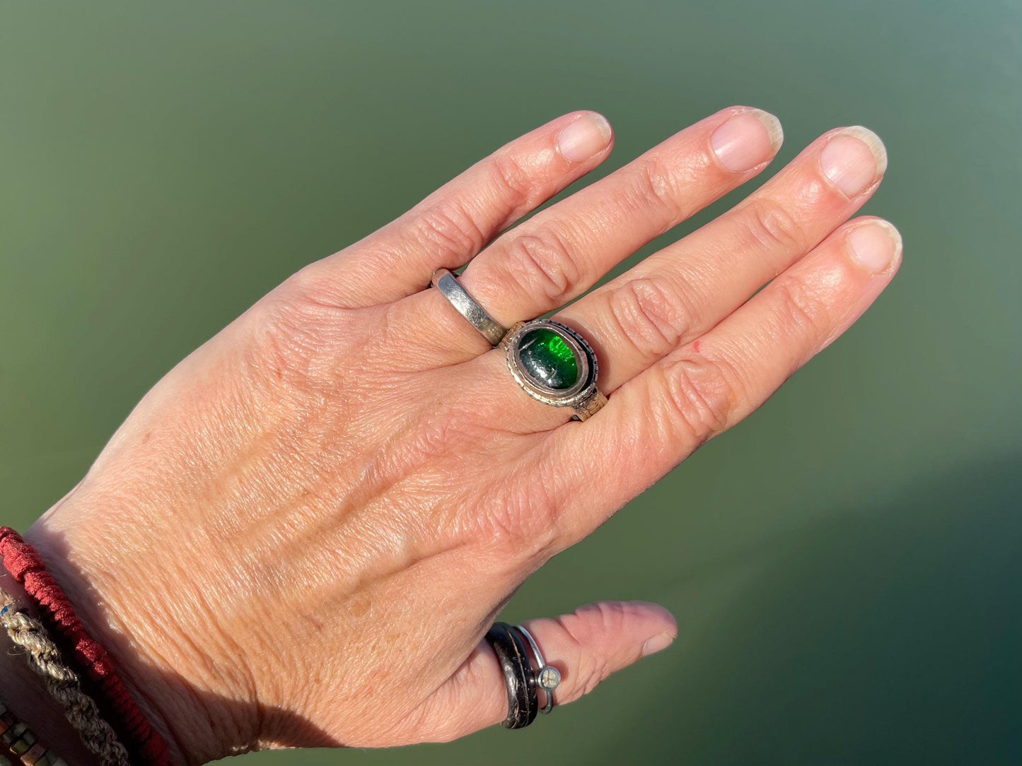 Fabulous vintage ring, large green ring, boho vintage jewellery, ethical jewellery, gypsy ring. Gypsy jewellery, statement jewellery