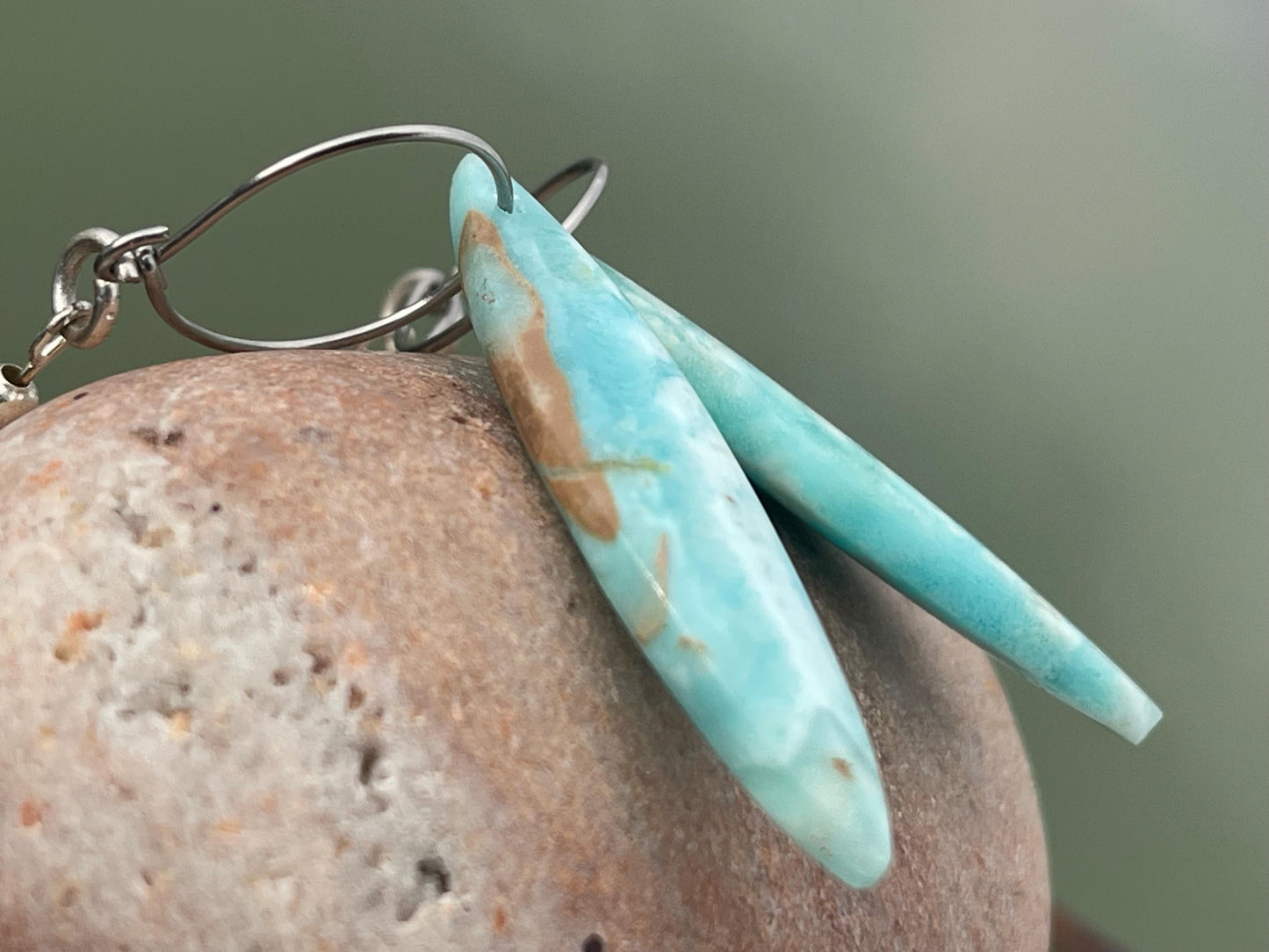 Hemimorphite Marquise gemstone earrings on sterling silver. Ethical jewellery, blue gemstone earrings. Stunning unique jewellery. Unique.