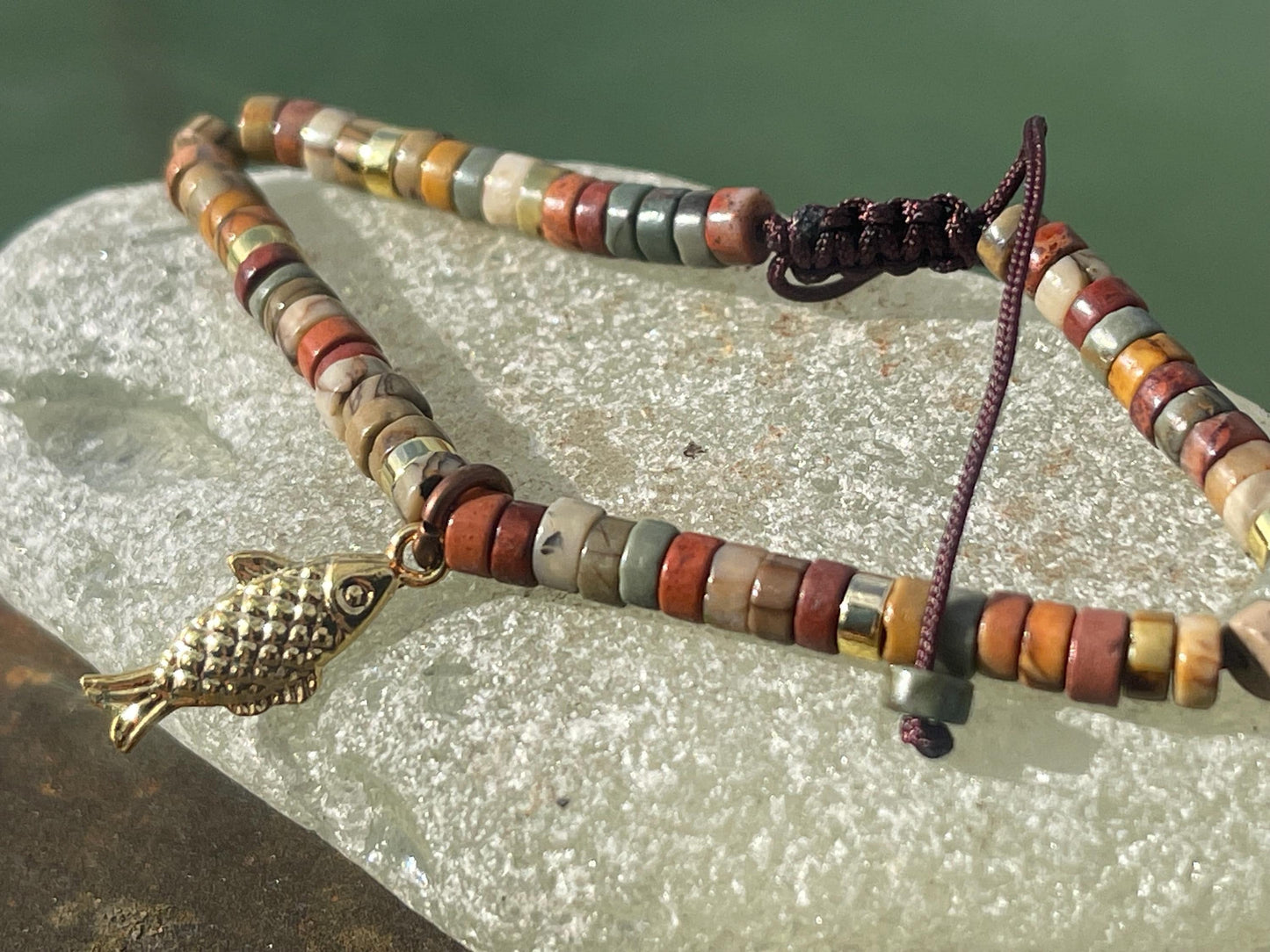 Adjustable Picasso jasper gemstone bracelet, handmade gift for him or her. Ethical jewellery, handmade unique jewellery.