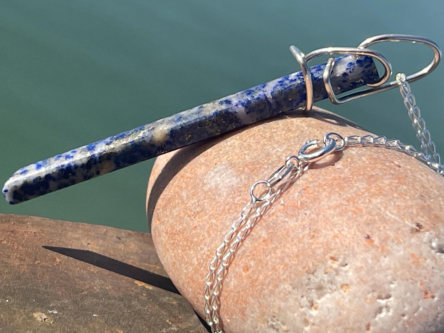 Handmade lapis lazuli necklace, Lapis Pendant Crystal Point, Chakra Reiki Healing Necklace. Romantic gift for her. Unusual lapis jewellery.