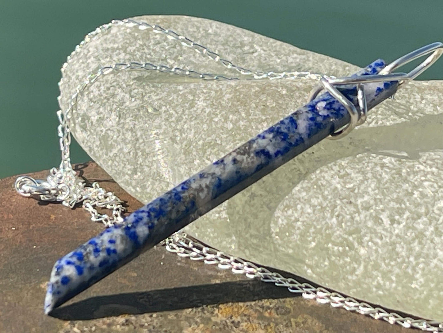 Handmade lapis lazuli necklace, Lapis Pendant Crystal Point, Chakra Reiki Healing Necklace. Romantic gift for her. Unusual lapis jewellery.