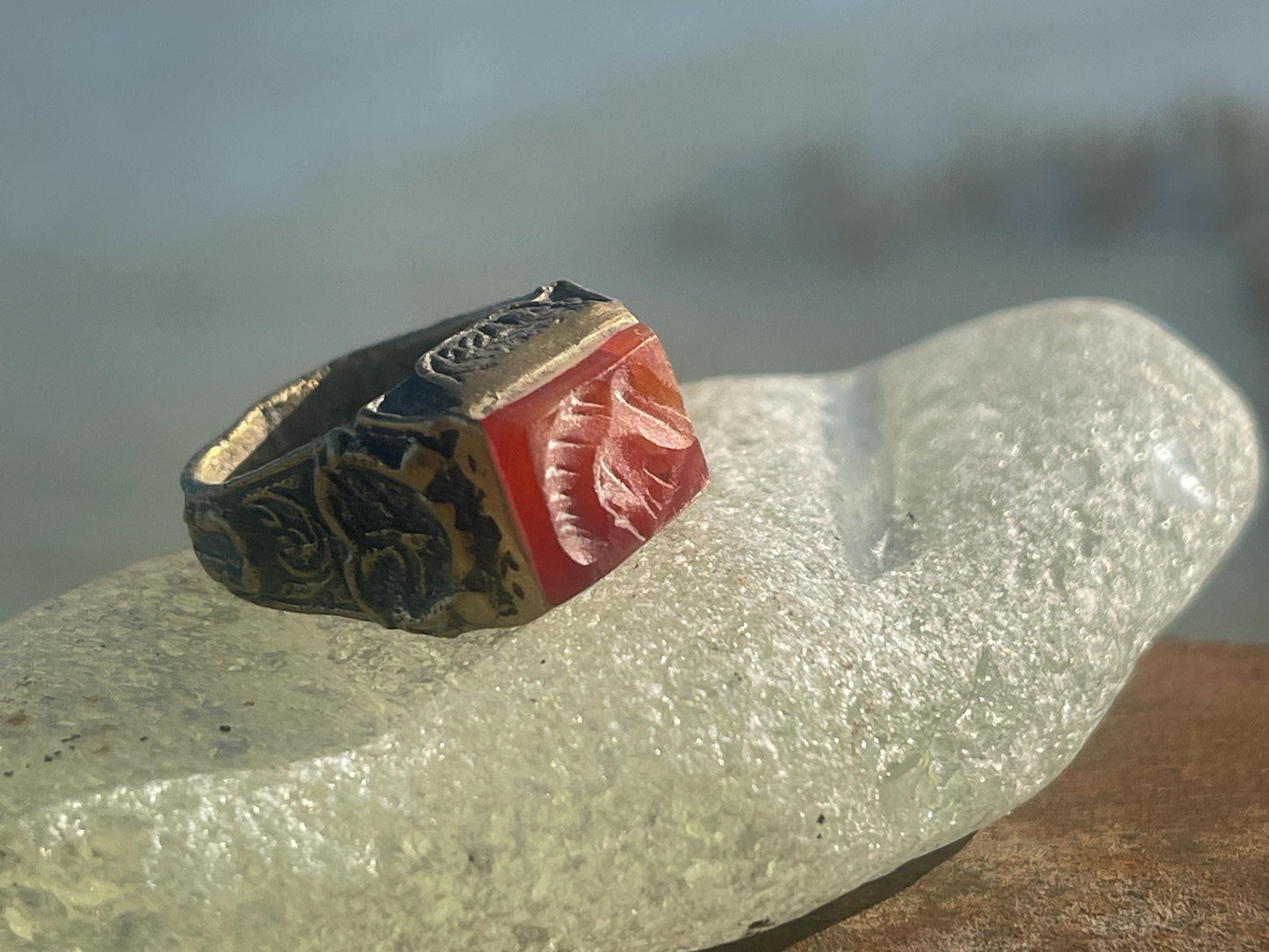 Fabulous vintage ring, Red carnelian ring, boho vintage jewellery, ethical jewellery, gypsy ring. Eco friendly jewellery.