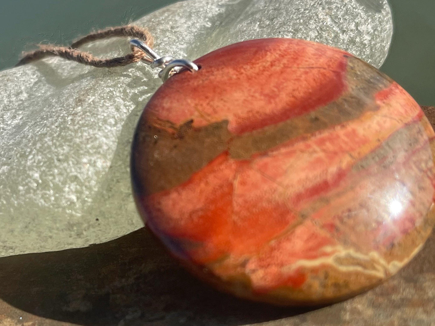 Picasso jasper gemstone pendant. Ethical jewellery, orange gemstone necklace. Stunning unique jewellery. Unique gifts. Unique necklaces.
