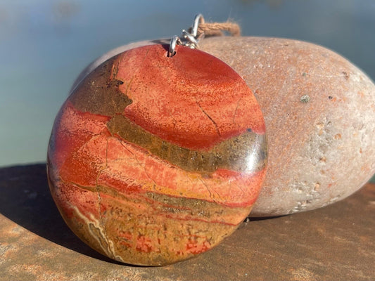 Picasso jasper gemstone pendant. Ethical jewellery, orange gemstone necklace. Stunning unique jewellery. Unique gifts. Unique necklaces.
