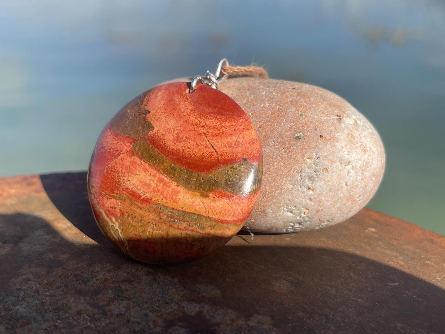 Picasso jasper gemstone pendant. Ethical jewellery, orange gemstone necklace. Stunning unique jewellery. Unique gifts. Unique necklaces.
