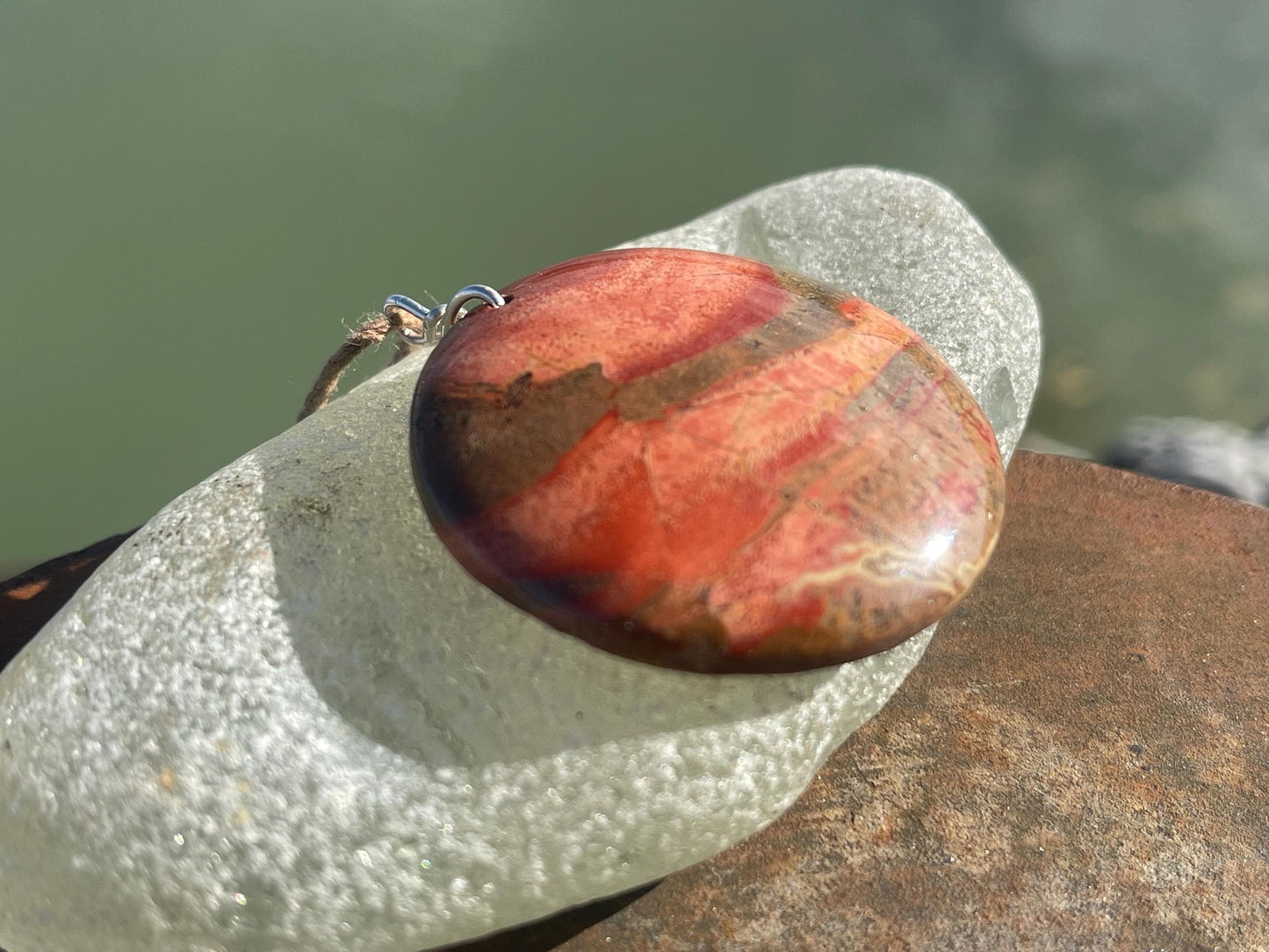 Picasso jasper gemstone pendant. Ethical jewellery, orange gemstone necklace. Stunning unique jewellery. Unique gifts. Unique necklaces.
