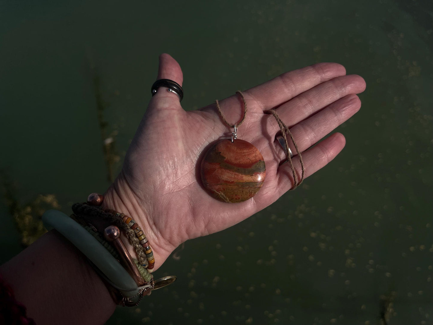 Picasso jasper gemstone pendant. Ethical jewellery, orange gemstone necklace. Stunning unique jewellery. Unique gifts. Unique necklaces.