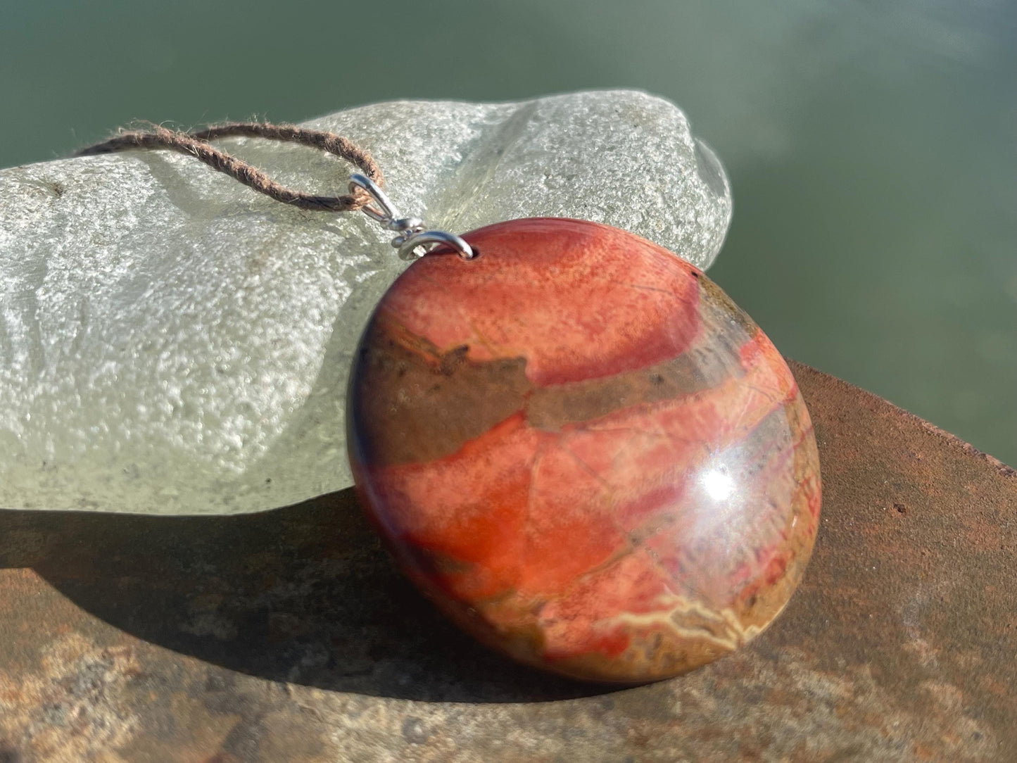 Picasso jasper gemstone pendant. Ethical jewellery, orange gemstone necklace. Stunning unique jewellery. Unique gifts. Unique necklaces.