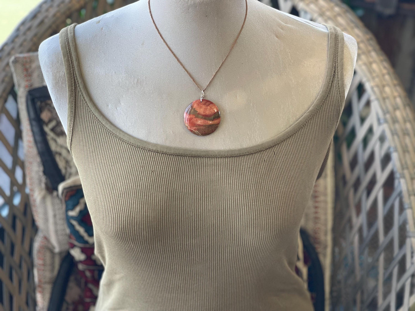 Picasso jasper gemstone pendant. Ethical jewellery, orange gemstone necklace. Stunning unique jewellery. Unique gifts. Unique necklaces.