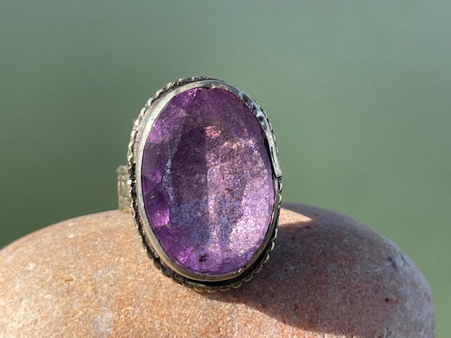 Fabulous vintage ring, large purple ring, boho vintage jewellery, ethical jewellery, gypsy ring. Gypsy jewellery, statement jewellery
