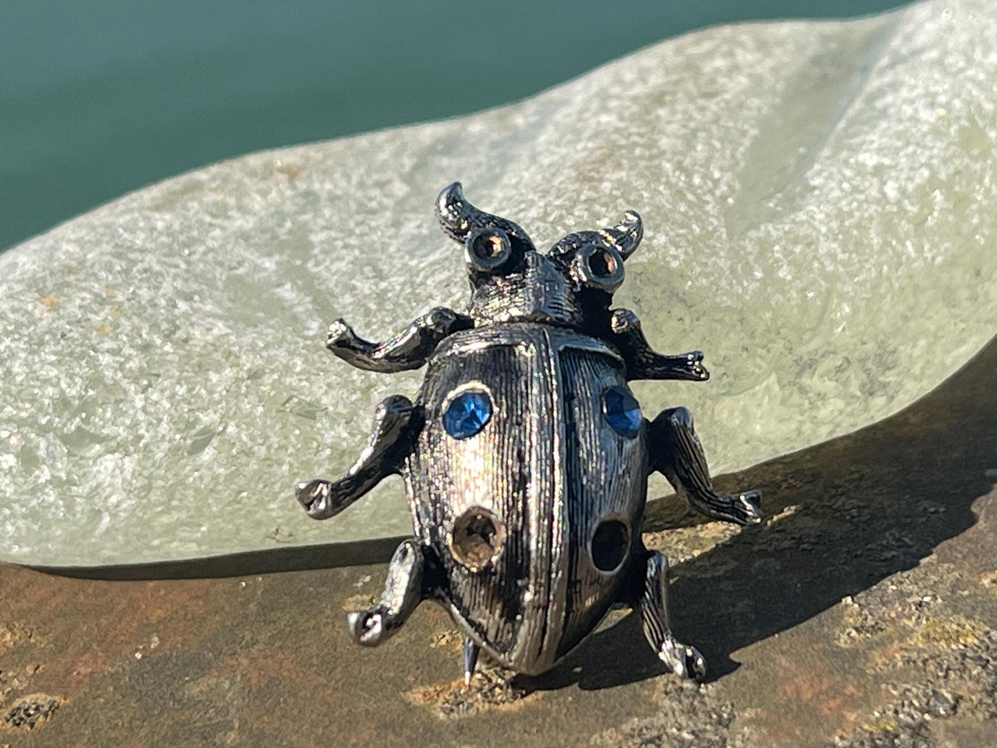 Beetle brooch, vintage brooch, vintage jewellery, retro jewellery, eco friendly gift for her, ethical jewellery, beetle pin. Insect brooch.