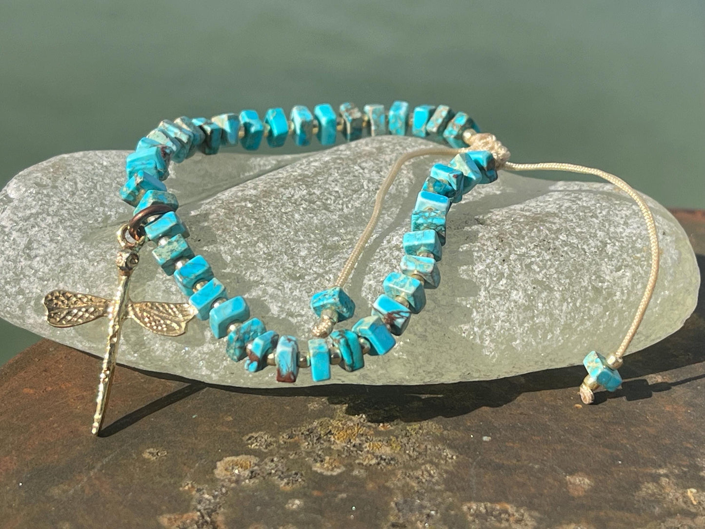 Adjustable gold and blue jasper gemstone bracelet, handmade gift for him or her. Ethical jewellery, handmade unique jewellery.