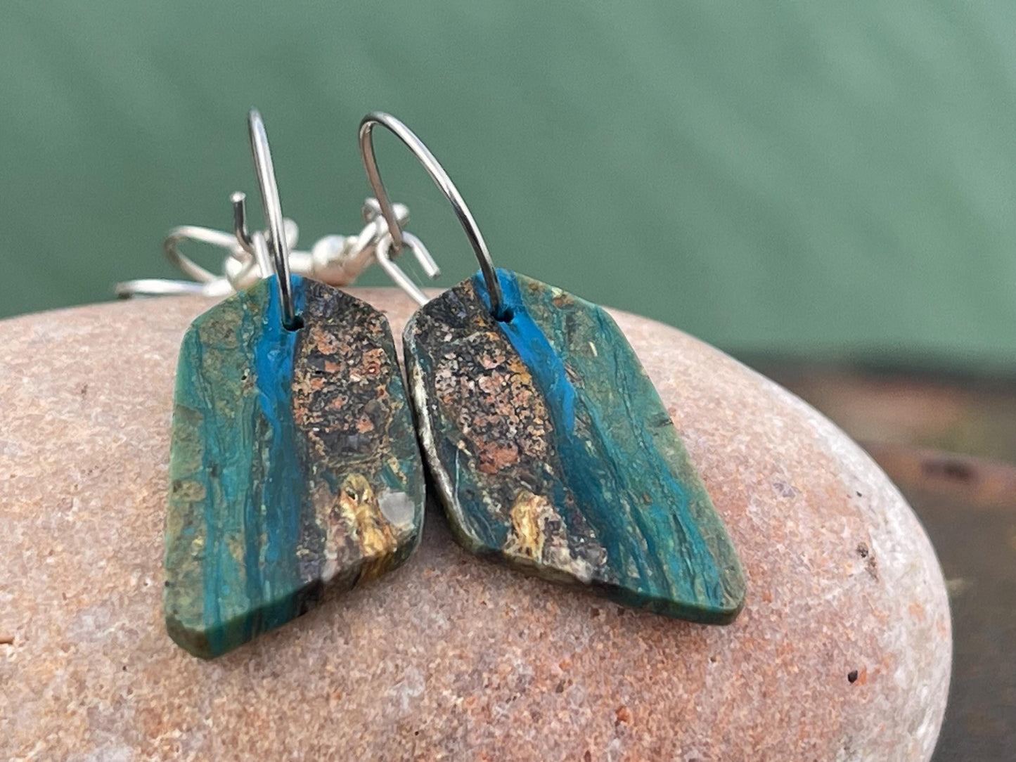 Blue opal nugget earrings on recycled sterling silver. Handmade unusual earrings. Boho earrings. Uniqie jewellery.