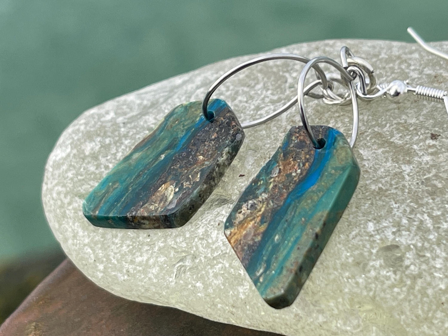 Blue opal nugget earrings on recycled sterling silver. Handmade unusual earrings. Boho earrings. Uniqie jewellery.