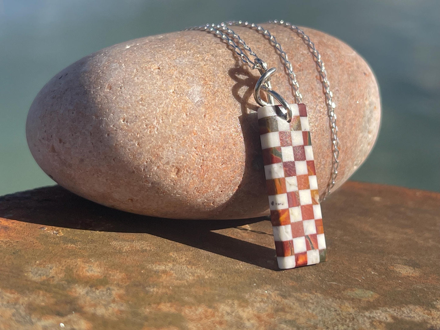 Fused gemstone necklace on recycled sterling silver. Ethical jewellery, lStunning unique jewellery. Unusual pendants.