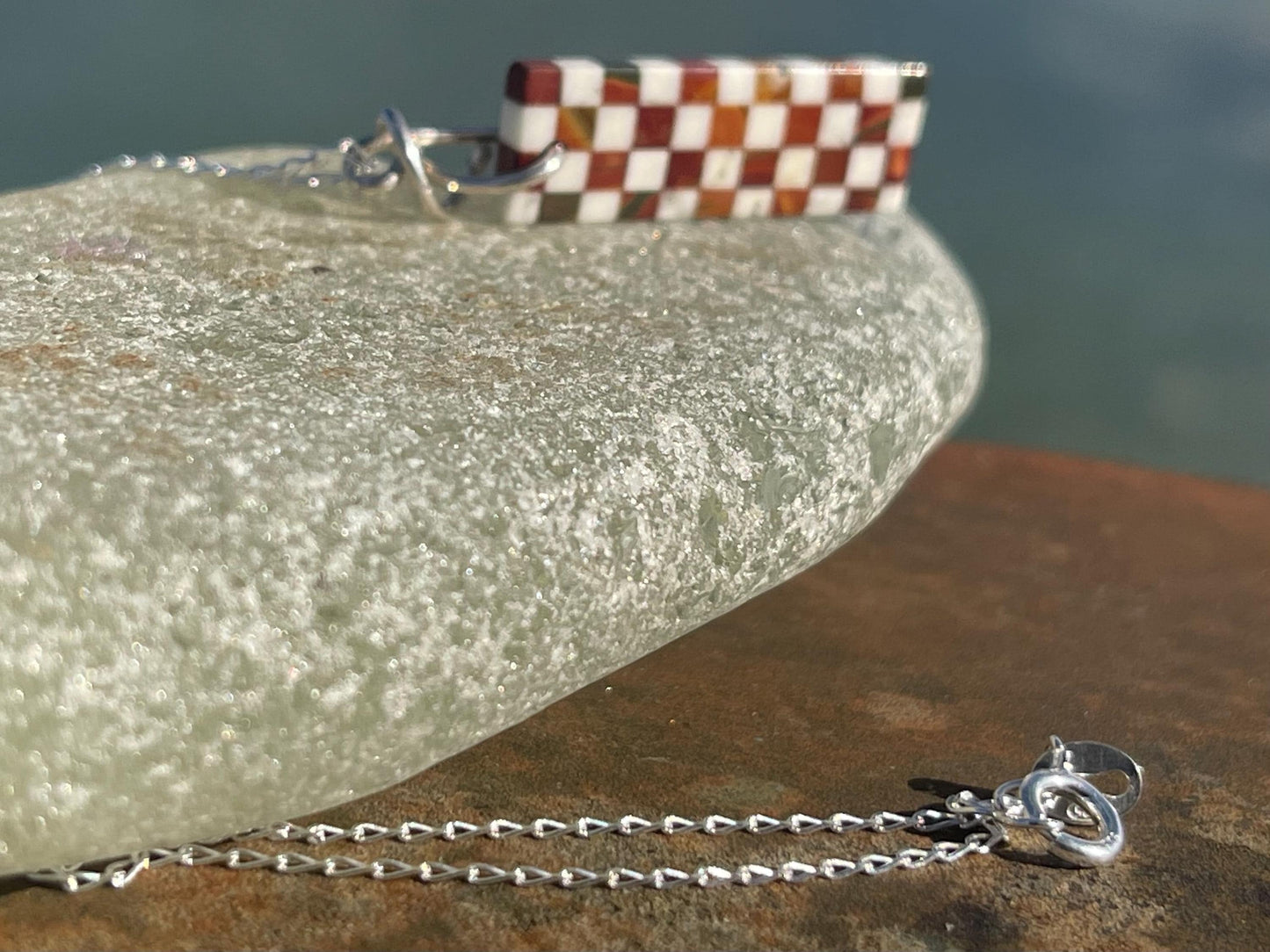 Fused gemstone necklace on recycled sterling silver. Ethical jewellery, lStunning unique jewellery. Unusual pendants.