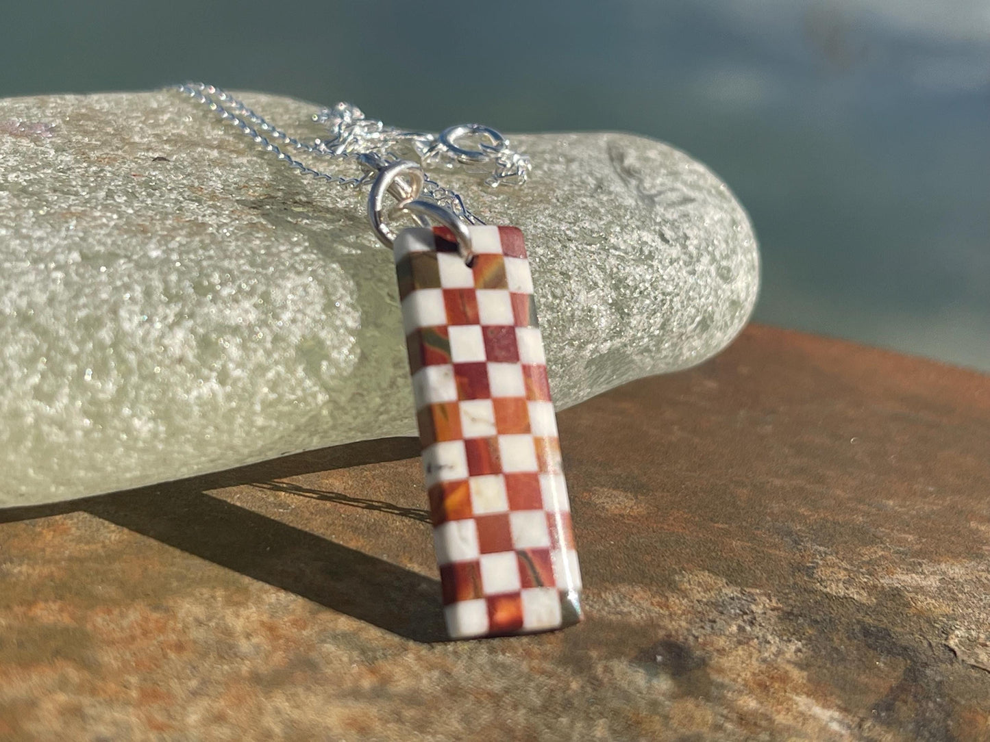 Fused gemstone necklace on recycled sterling silver. Ethical jewellery, lStunning unique jewellery. Unusual pendants.