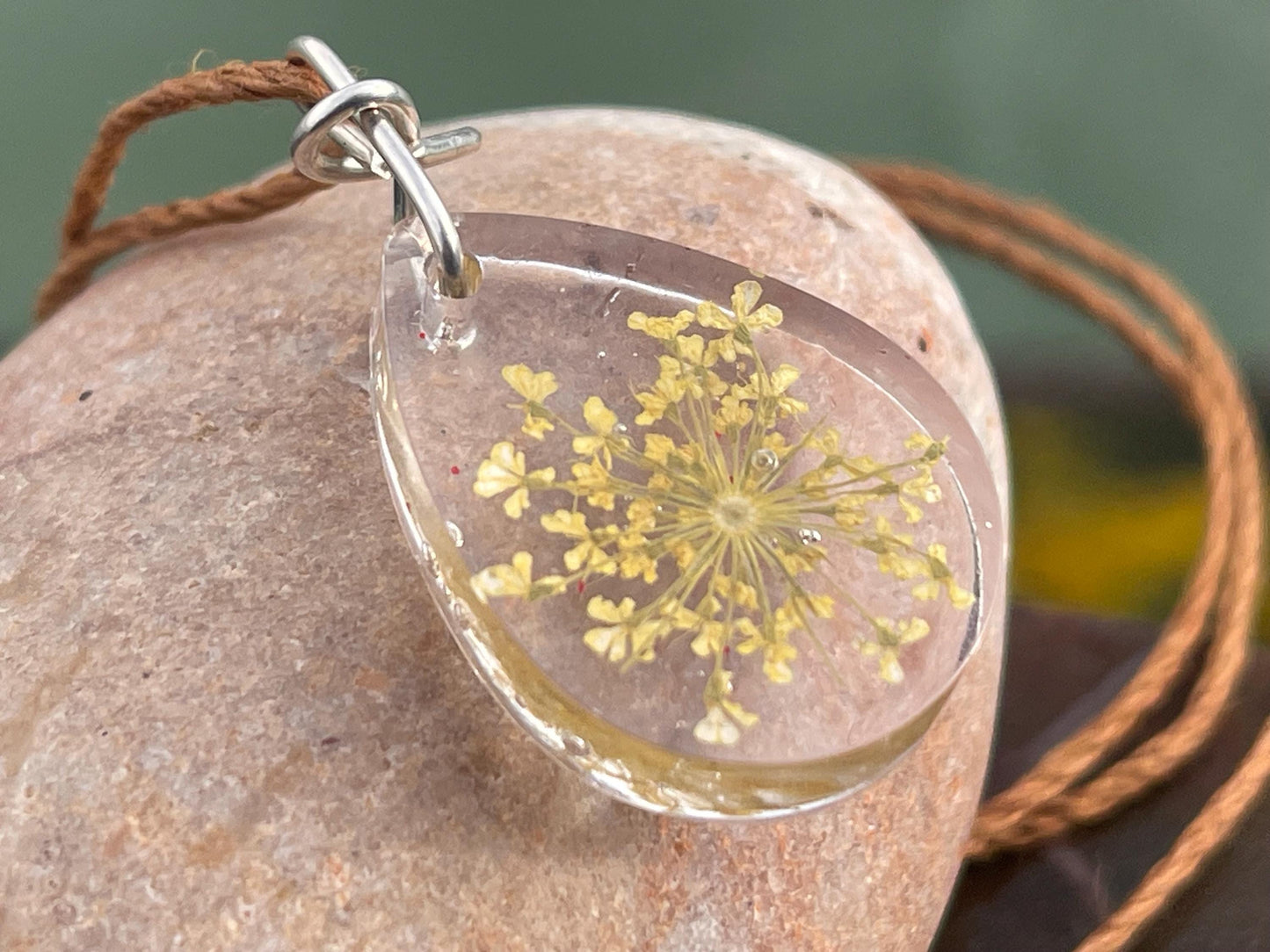 Handmade parsley pendant wrapped in recycled sterling silver. Romantic handmade jewellery. Eco friendly jewellery. Ethical jewellery.