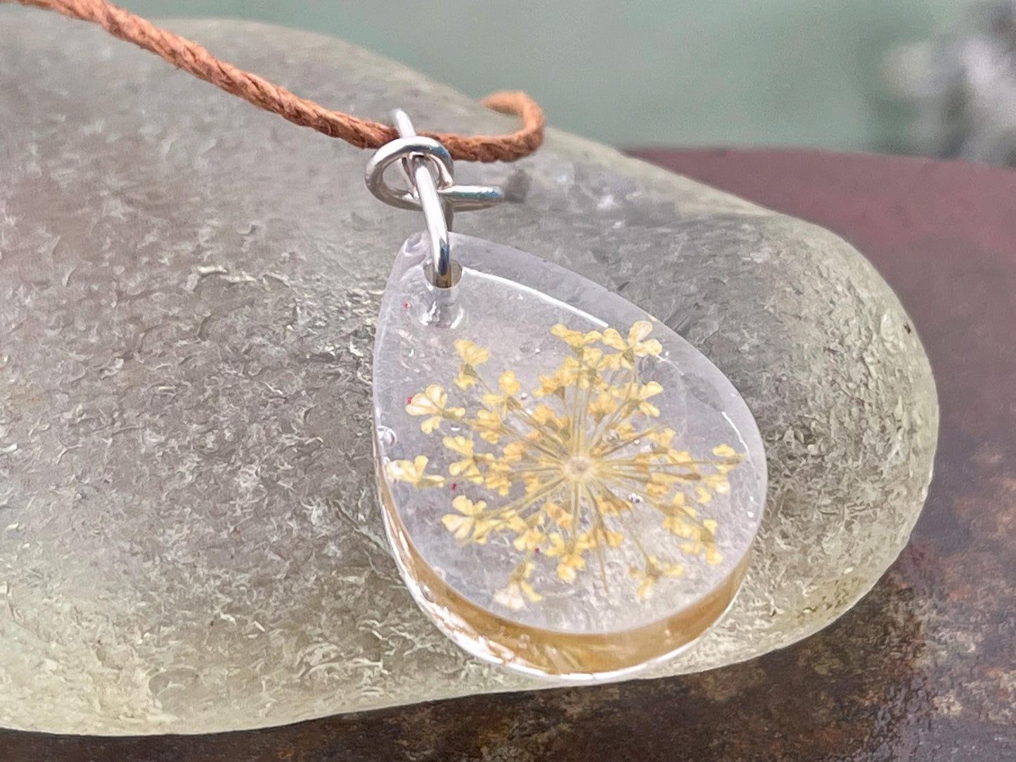 Handmade parsley pendant wrapped in recycled sterling silver. Romantic handmade jewellery. Eco friendly jewellery. Ethical jewellery.