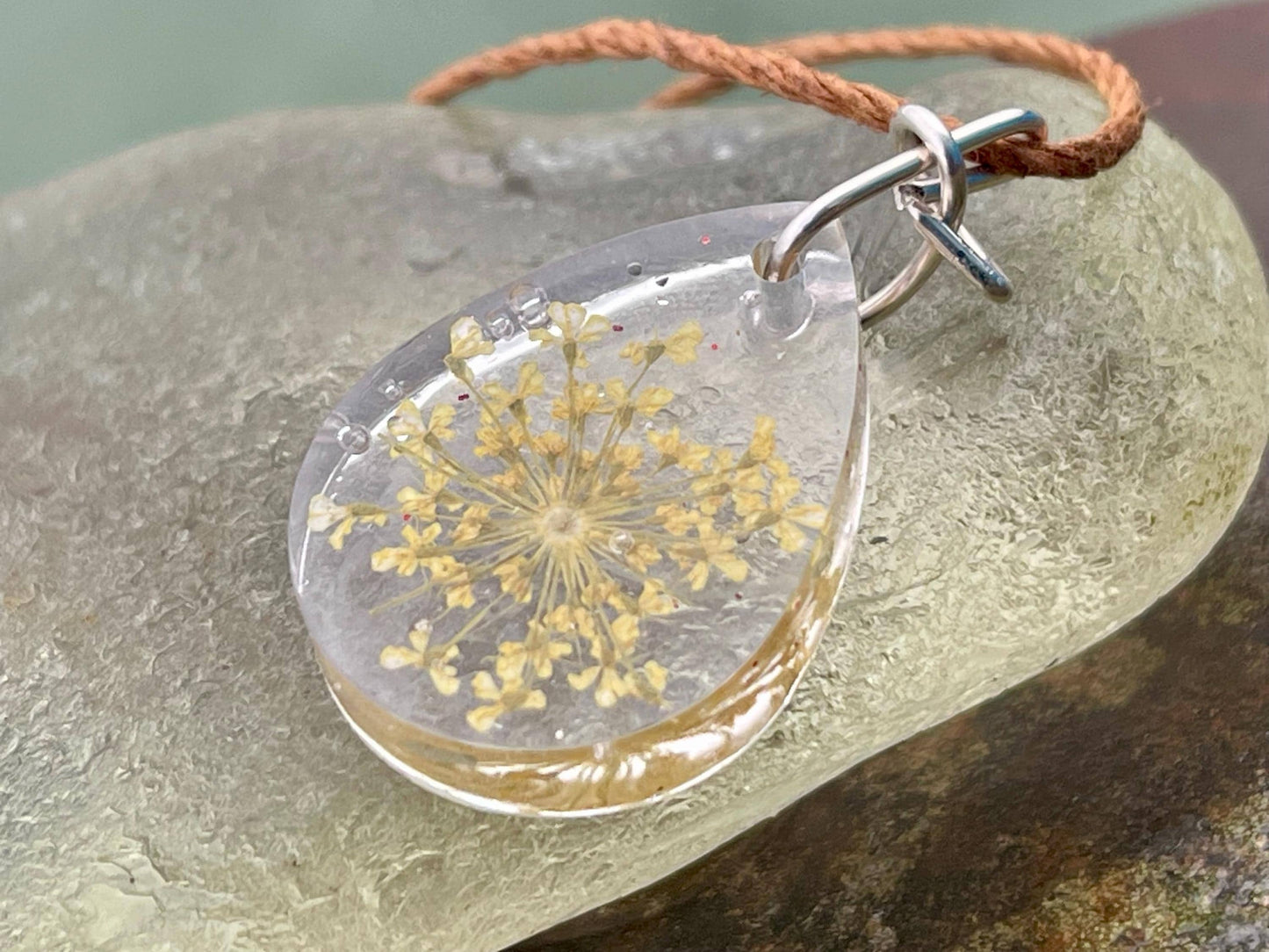 Handmade parsley pendant wrapped in recycled sterling silver. Romantic handmade jewellery. Eco friendly jewellery. Ethical jewellery.