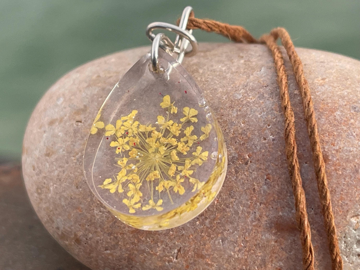 Handmade parsley pendant wrapped in recycled sterling silver. Romantic handmade jewellery. Eco friendly jewellery. Ethical jewellery.