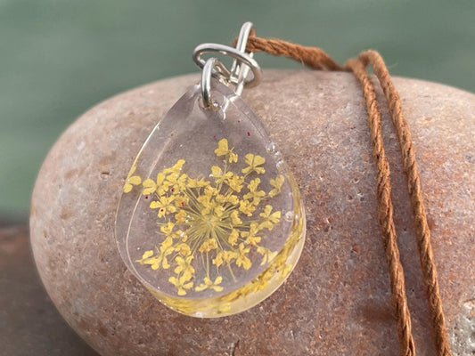 Handmade parsley pendant wrapped in recycled sterling silver. Romantic handmade jewellery. Eco friendly jewellery. Ethical jewellery.