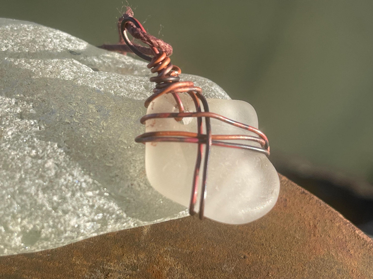 Sea glass necklace. Recycled necklace, gift for him. Ethical jewellery. Sea glass pendant. Eco friendly necklace. Eco friendly jewellery.