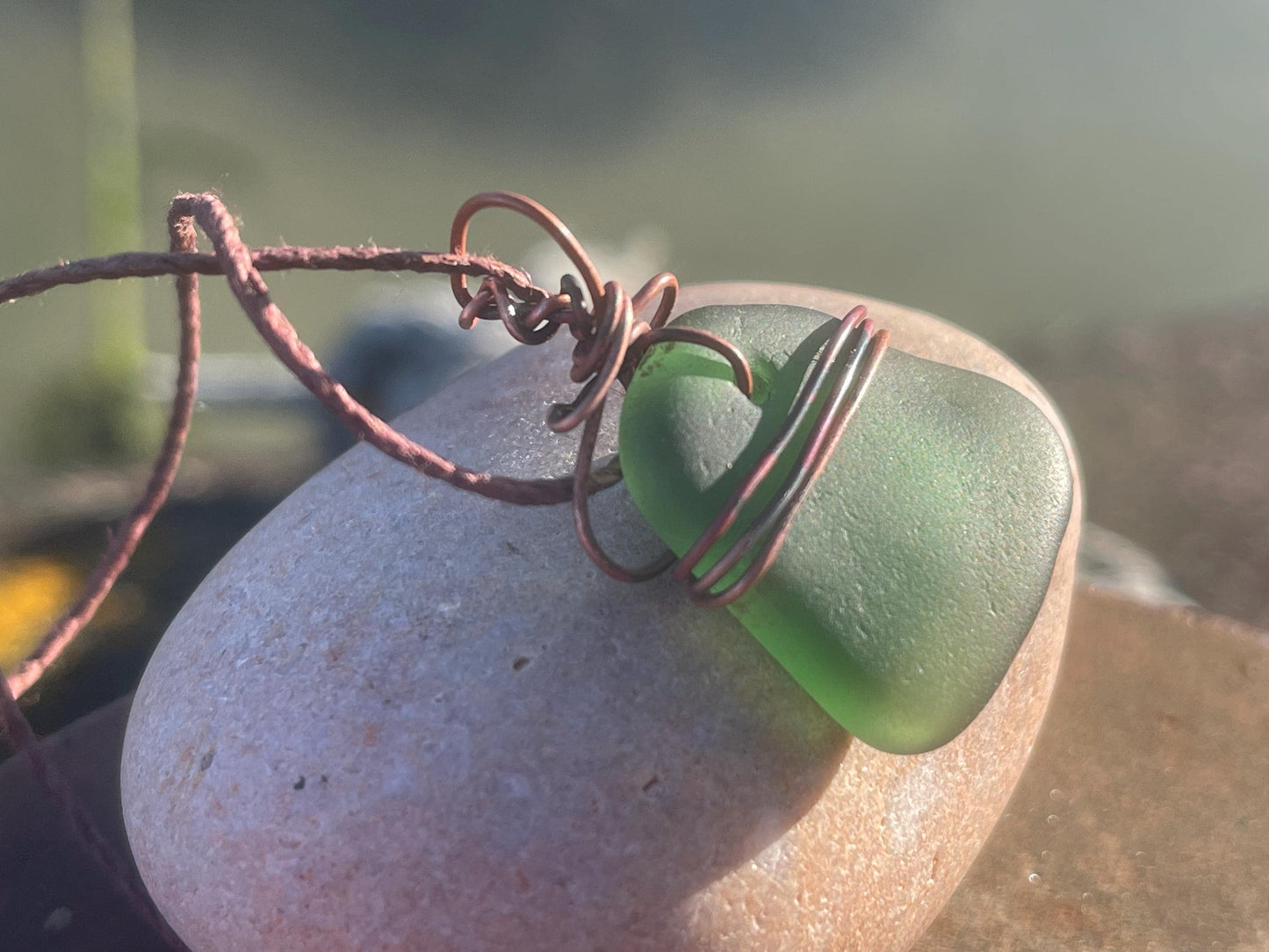 Sea glass necklace. Recycled necklace, gift for him. Ethical jewellery. Sea glass pendant. Eco friendly necklace. Eco friendly jewellery.