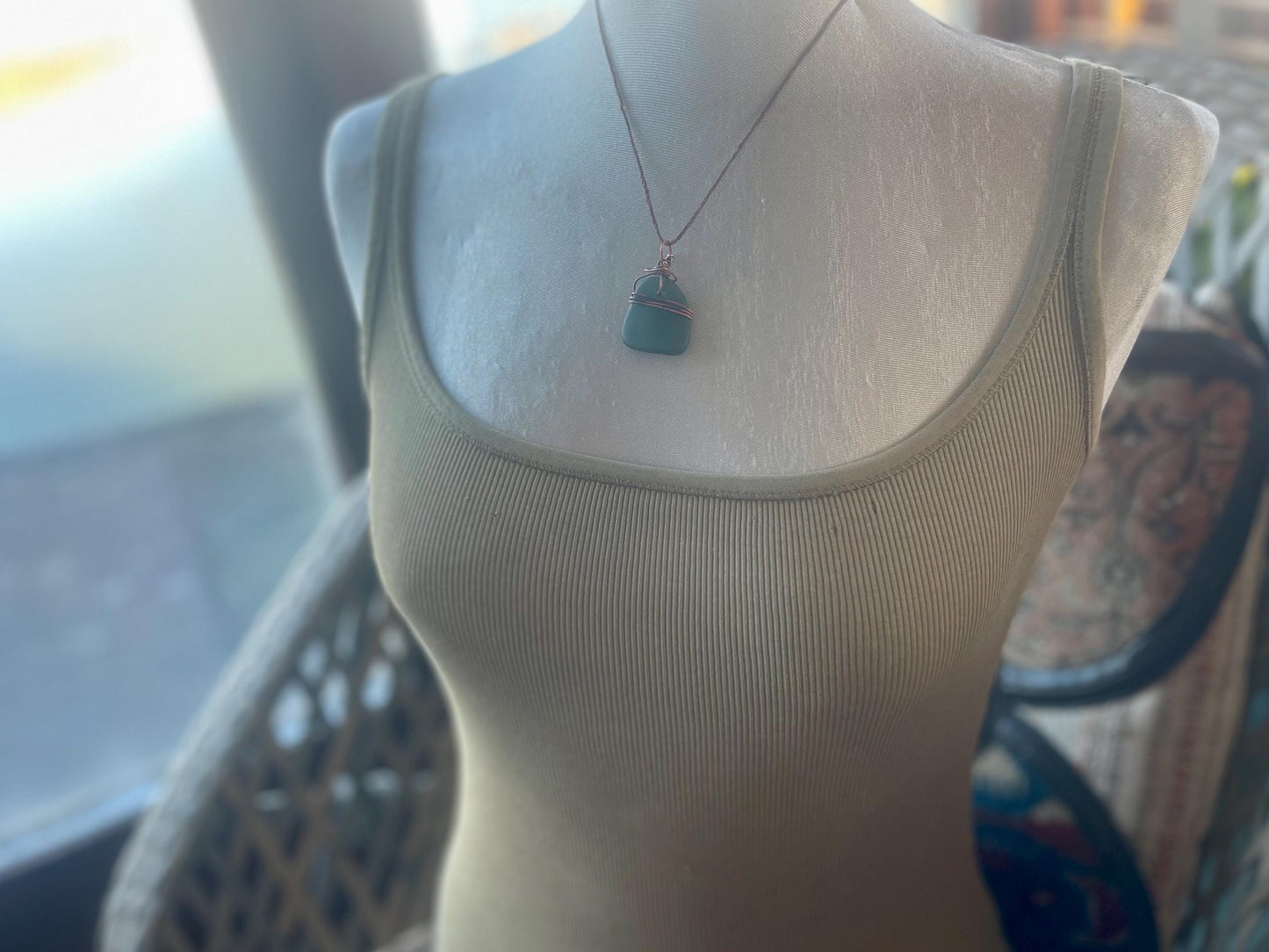 Sea glass necklace. Recycled necklace, gift for him. Ethical jewellery. Sea glass pendant. Eco friendly necklace. Eco friendly jewellery.