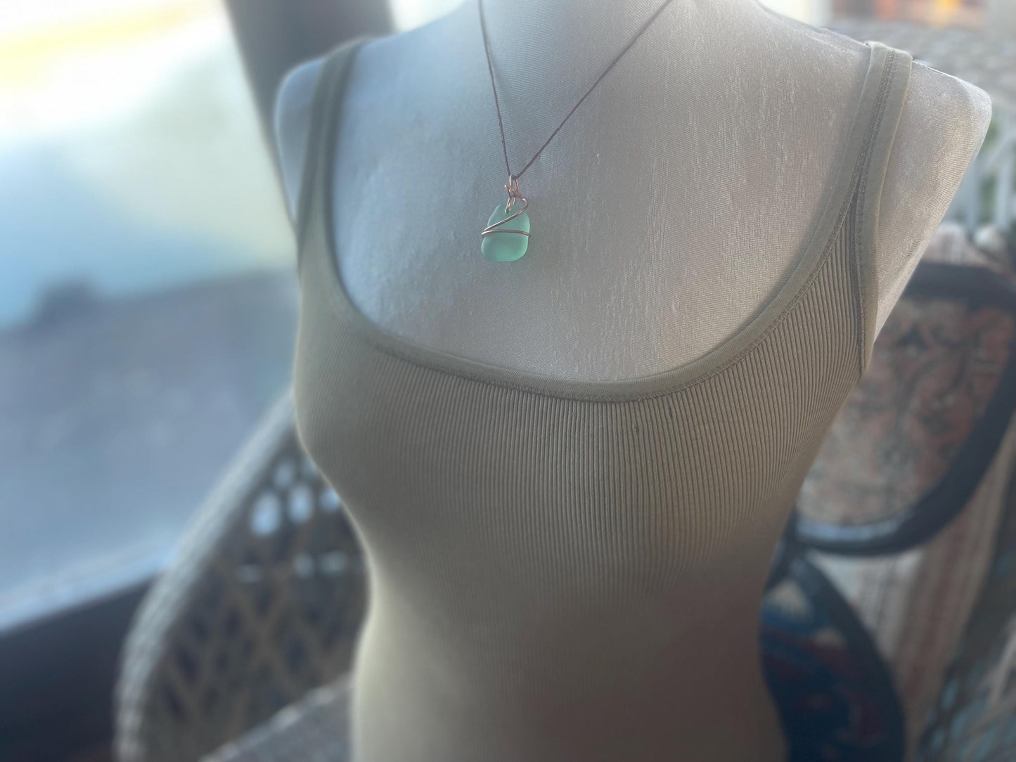 Sea glass necklace. Recycled necklace, gift for him. Ethical jewellery. Sea glass pendant. Eco friendly necklace. Eco friendly jewellery.