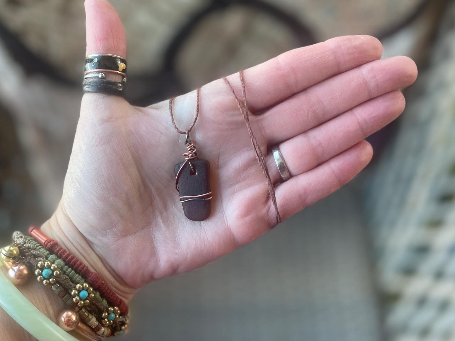 Sea glass necklace. Recycled necklace, gift for him. Ethical jewellery. Sea glass pendant. Eco friendly necklace. Eco friendly jewellery.