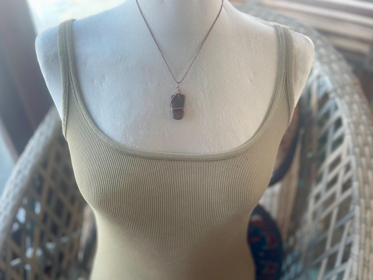 Sea glass necklace. Recycled necklace, gift for him. Ethical jewellery. Sea glass pendant. Eco friendly necklace. Eco friendly jewellery.