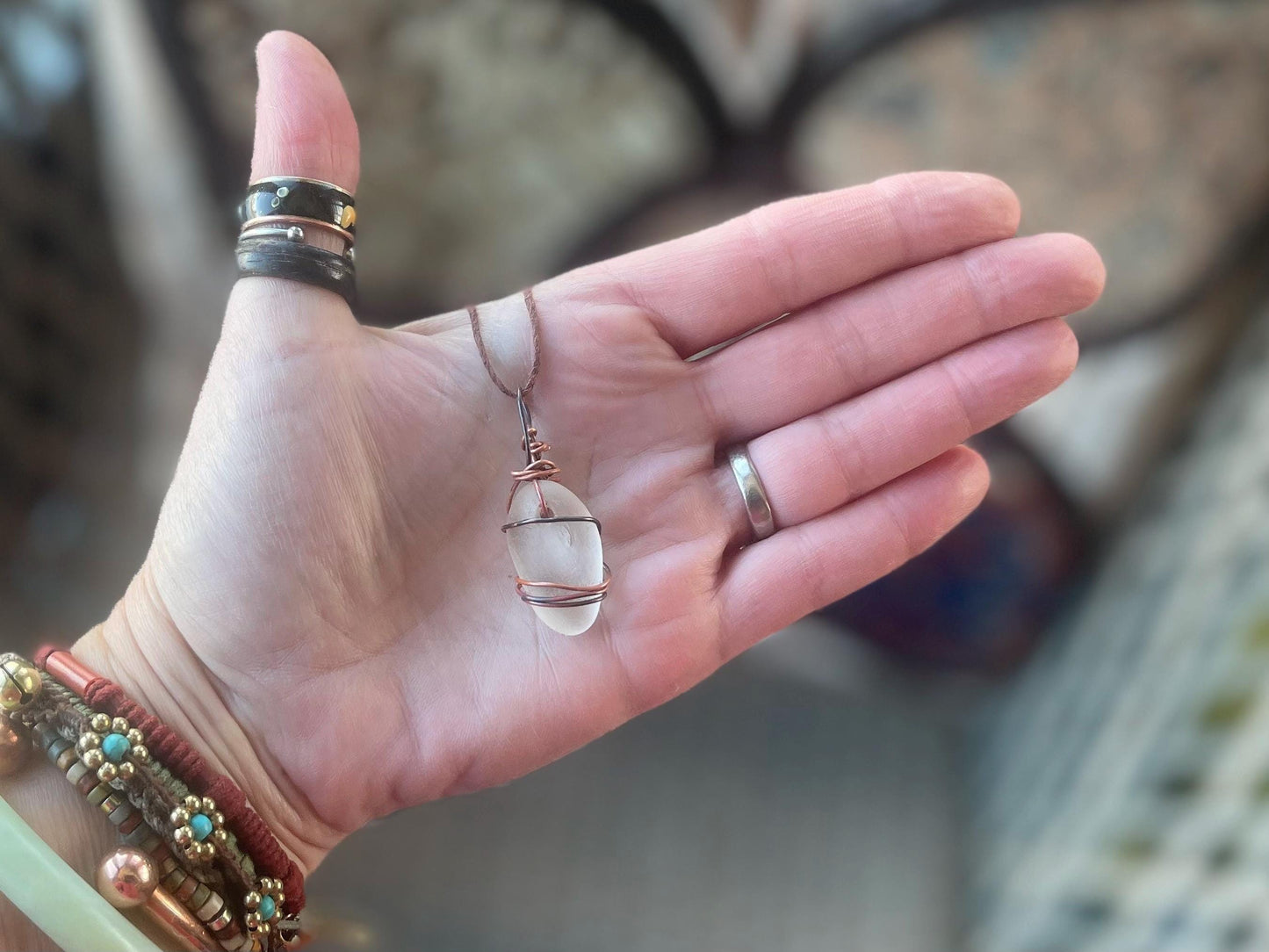 Sea glass necklace. Recycled necklace, gift for him. Ethical jewellery. Sea glass pendant. Eco friendly necklace. Eco friendly jewellery.