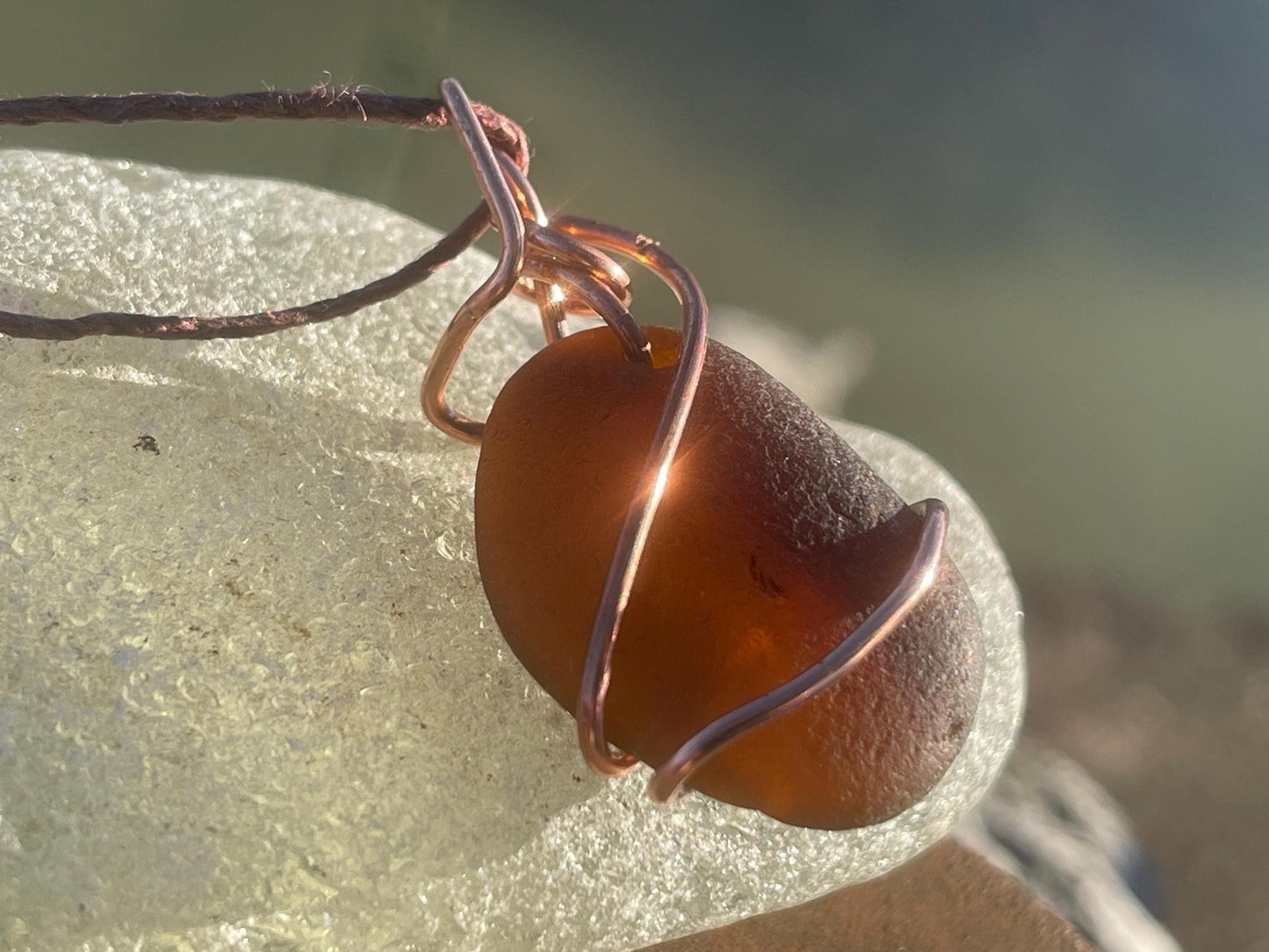 Sea glass necklace. Recycled necklace, gift for him. Ethical jewellery. Sea glass pendant. Eco friendly necklace. Eco friendly jewellery.