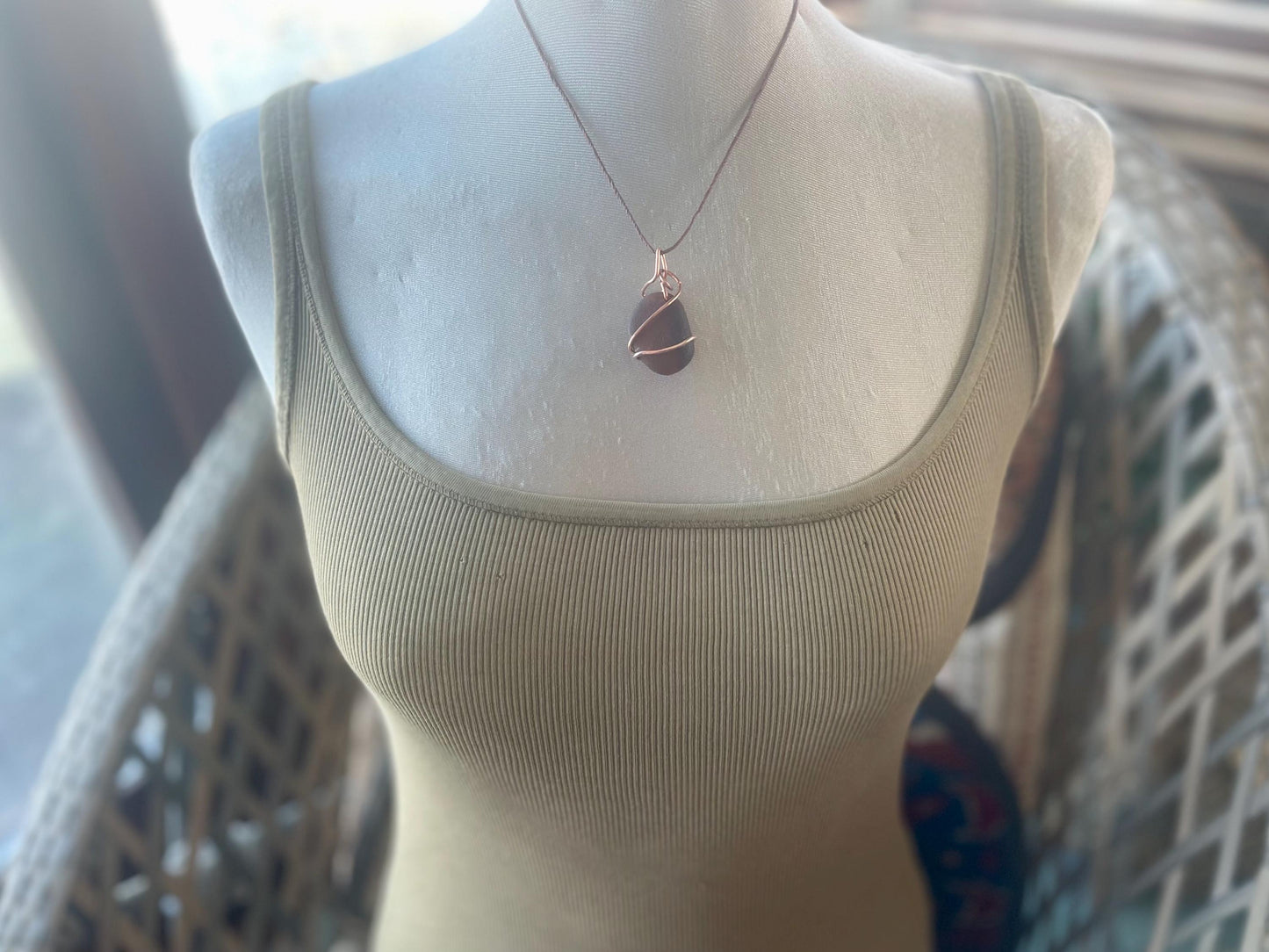 Sea glass necklace. Recycled necklace, gift for him. Ethical jewellery. Sea glass pendant. Eco friendly necklace. Eco friendly jewellery.