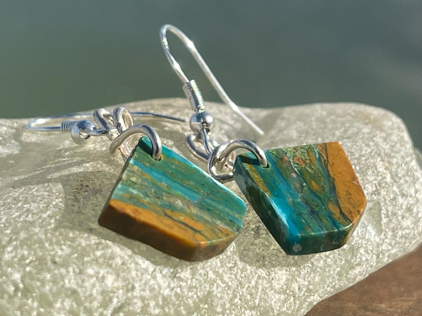 Blue opal nugget earrings on recycled sterling silver. Handmade unusual earrings. Boho earrings. Uniqie jewellery.