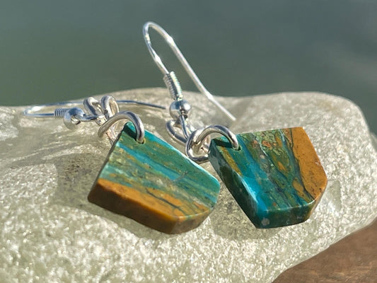 Blue opal nugget earrings on recycled sterling silver. Handmade unusual earrings. Boho earrings. Uniqie jewellery.