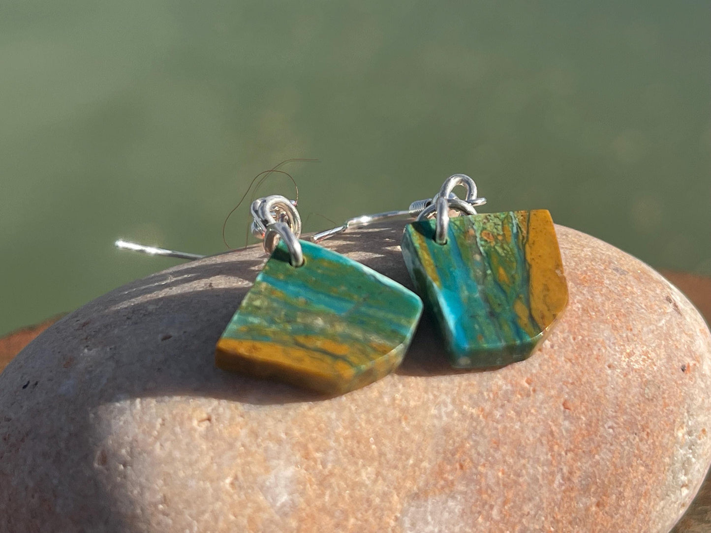 Blue opal nugget earrings on recycled sterling silver. Handmade unusual earrings. Boho earrings. Uniqie jewellery.