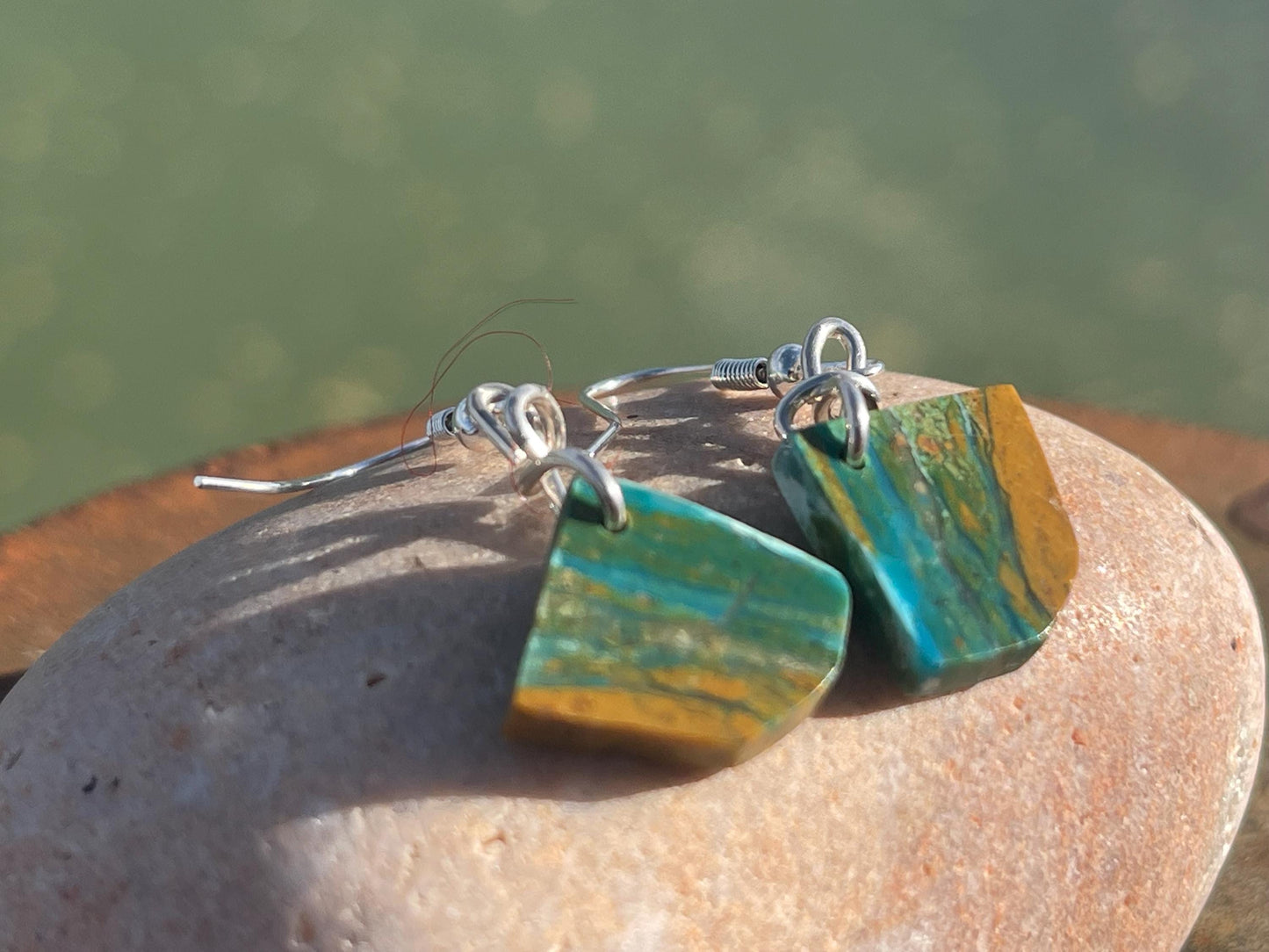 Blue opal nugget earrings on recycled sterling silver. Handmade unusual earrings. Boho earrings. Uniqie jewellery.