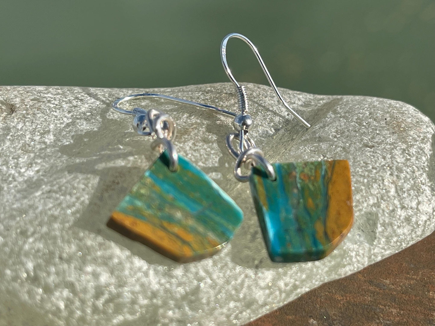 Blue opal nugget earrings on recycled sterling silver. Handmade unusual earrings. Boho earrings. Uniqie jewellery.