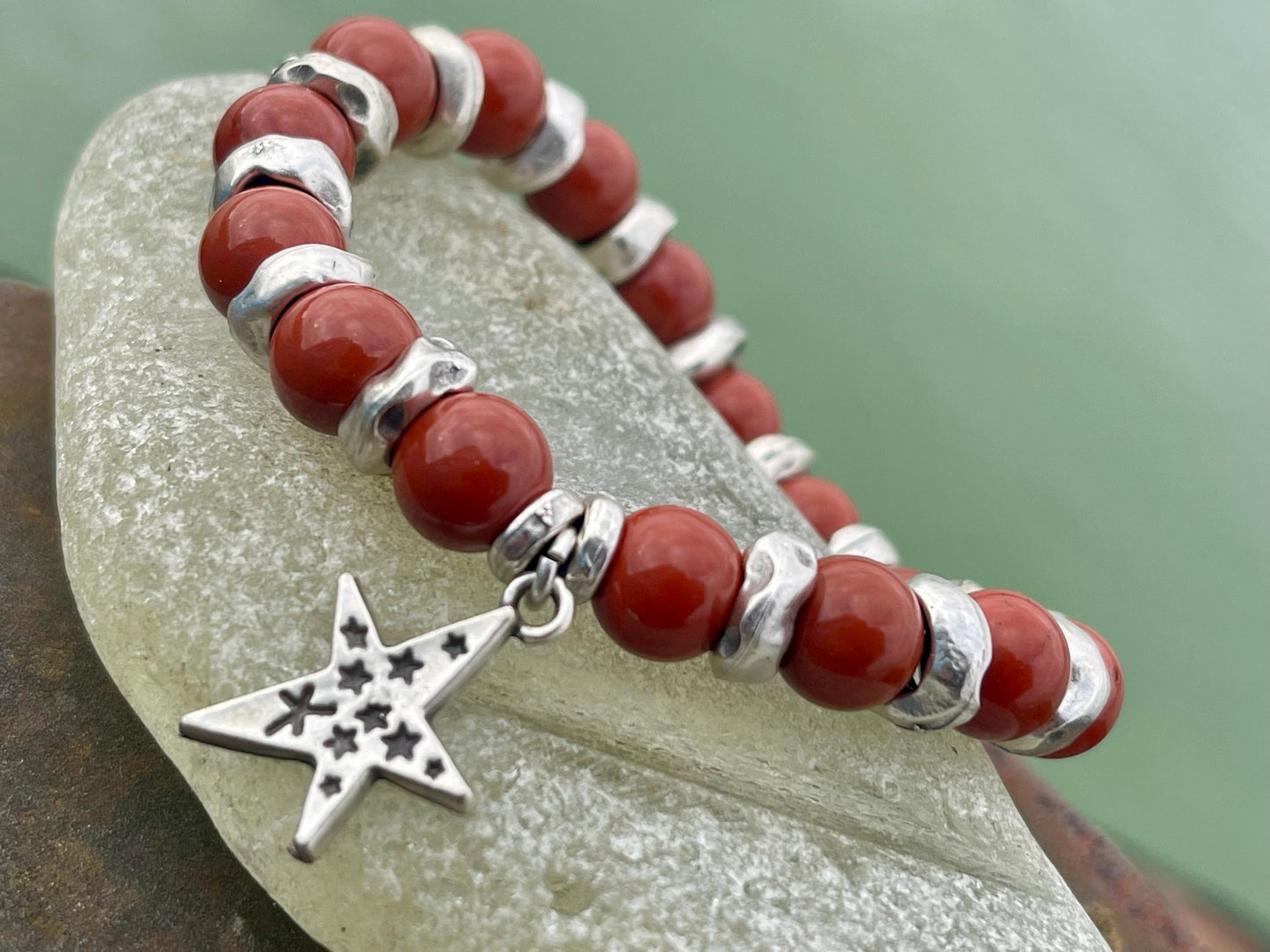 Red jasper bracelet, red jewellery, boho bracelet, Hippy bracelet, gift for her, red bracelet, handmade bracelet, Christmas star bracelet