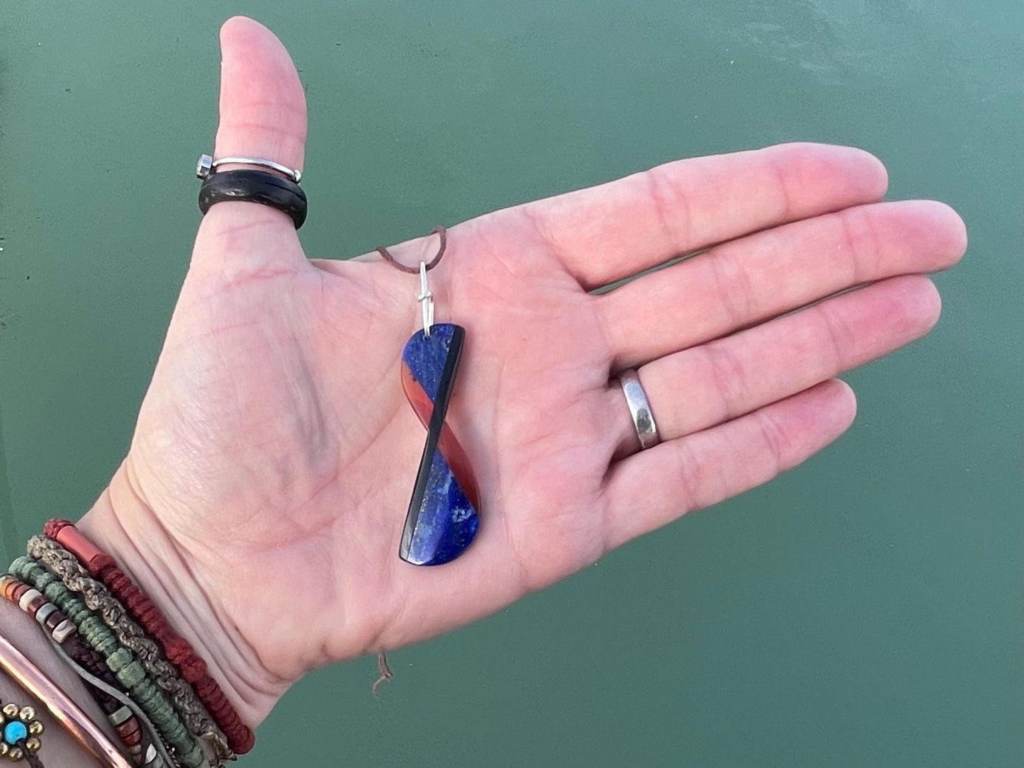 Handmade lapis lazuli necklace. Lapis and carnelian pendant on recycled sterling silver. Romantic gift for her. Unusual lapis jewellery.