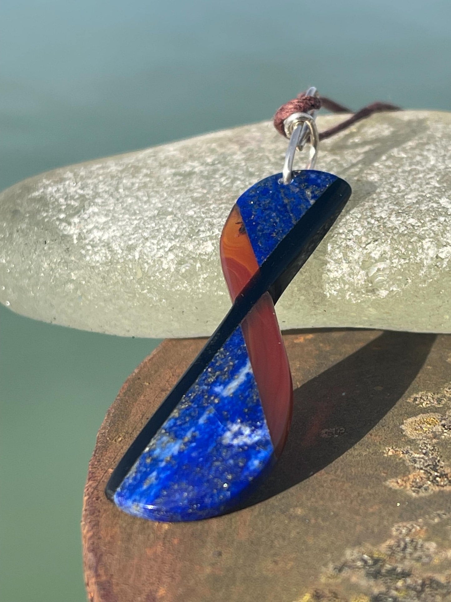 Handmade lapis lazuli necklace. Lapis and carnelian pendant on recycled sterling silver. Romantic gift for her. Unusual lapis jewellery.