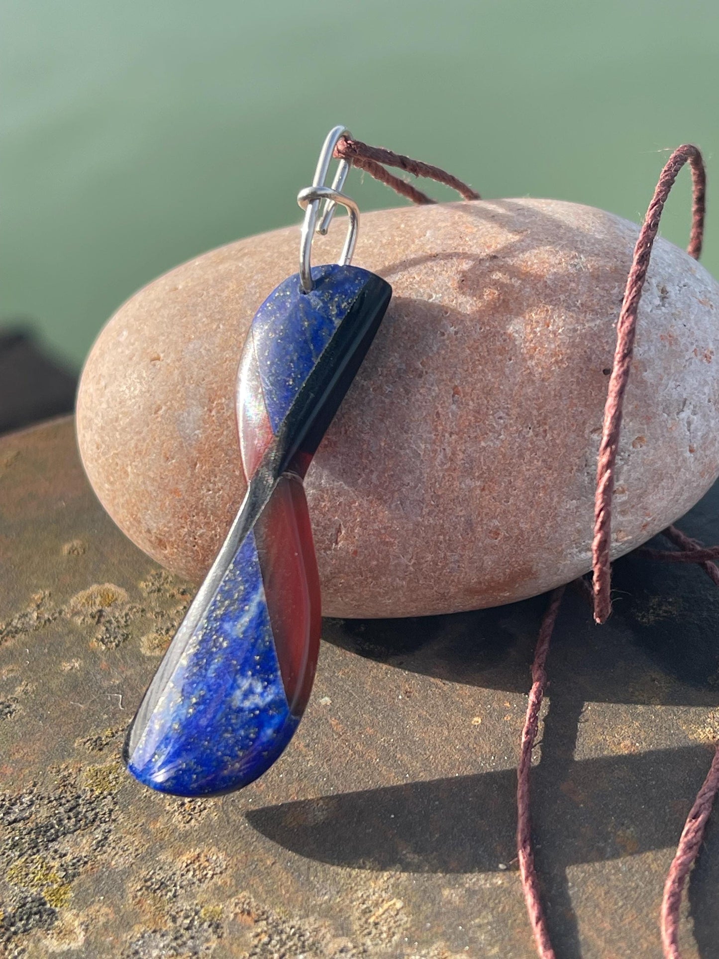 Handmade lapis lazuli necklace. Lapis and carnelian pendant on recycled sterling silver. Romantic gift for her. Unusual lapis jewellery.