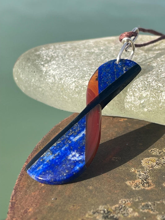 Handmade lapis lazuli necklace. Lapis and carnelian pendant on recycled sterling silver. Romantic gift for her. Unusual lapis jewellery.