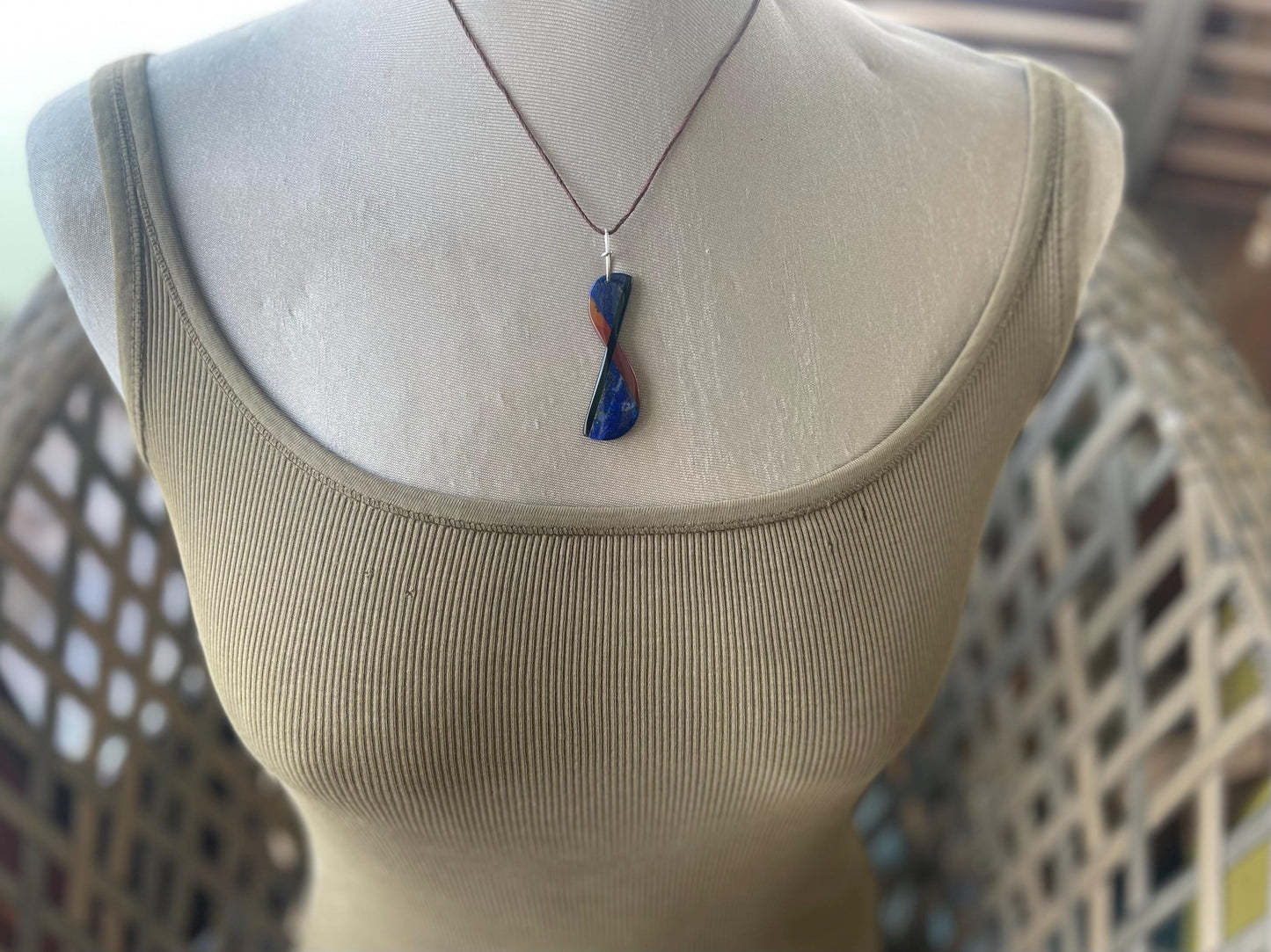Handmade lapis lazuli necklace. Lapis and carnelian pendant on recycled sterling silver. Romantic gift for her. Unusual lapis jewellery.