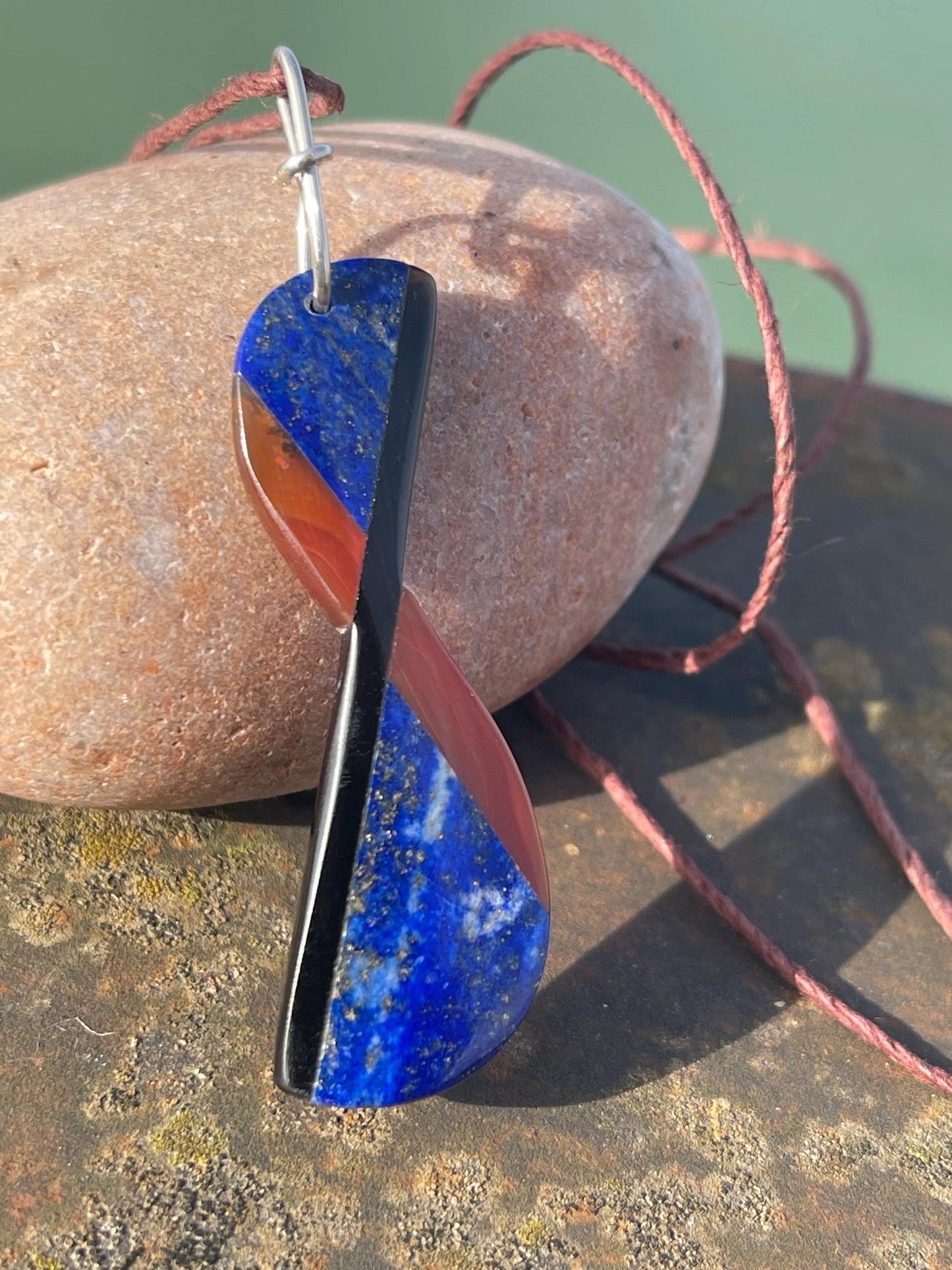 Handmade lapis lazuli necklace. Lapis and carnelian pendant on recycled sterling silver. Romantic gift for her. Unusual lapis jewellery.