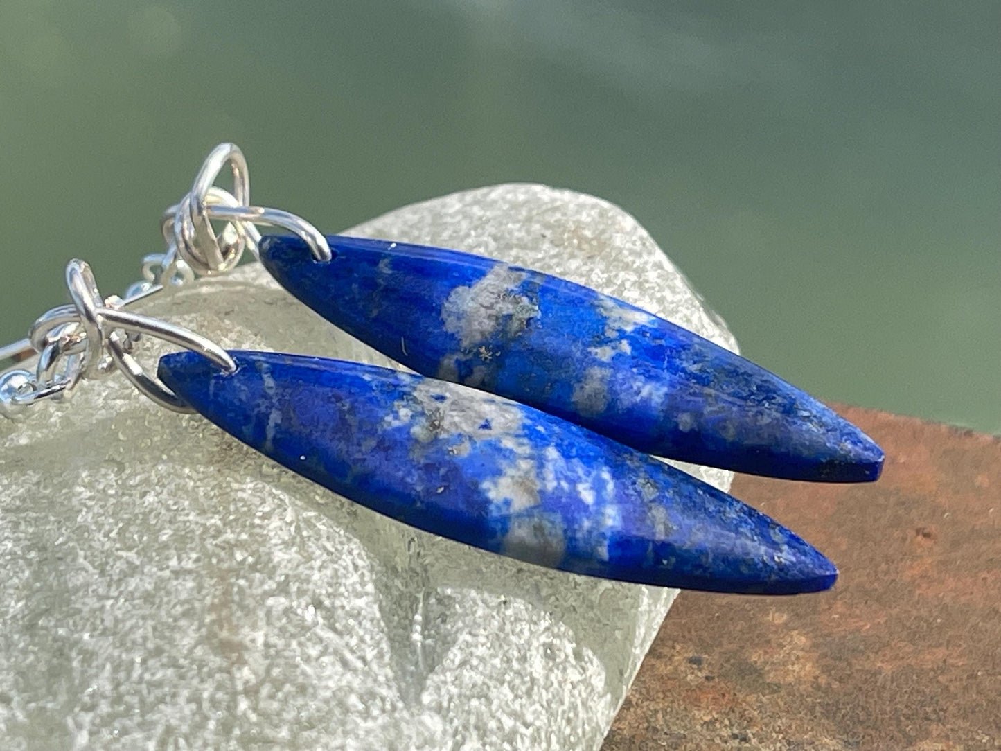 Sodalite gemstone earrings. Ethical jewellery, blue gemstone earrings. Stunning unique jewellery. Unique gifts. Unique handmade earrings.