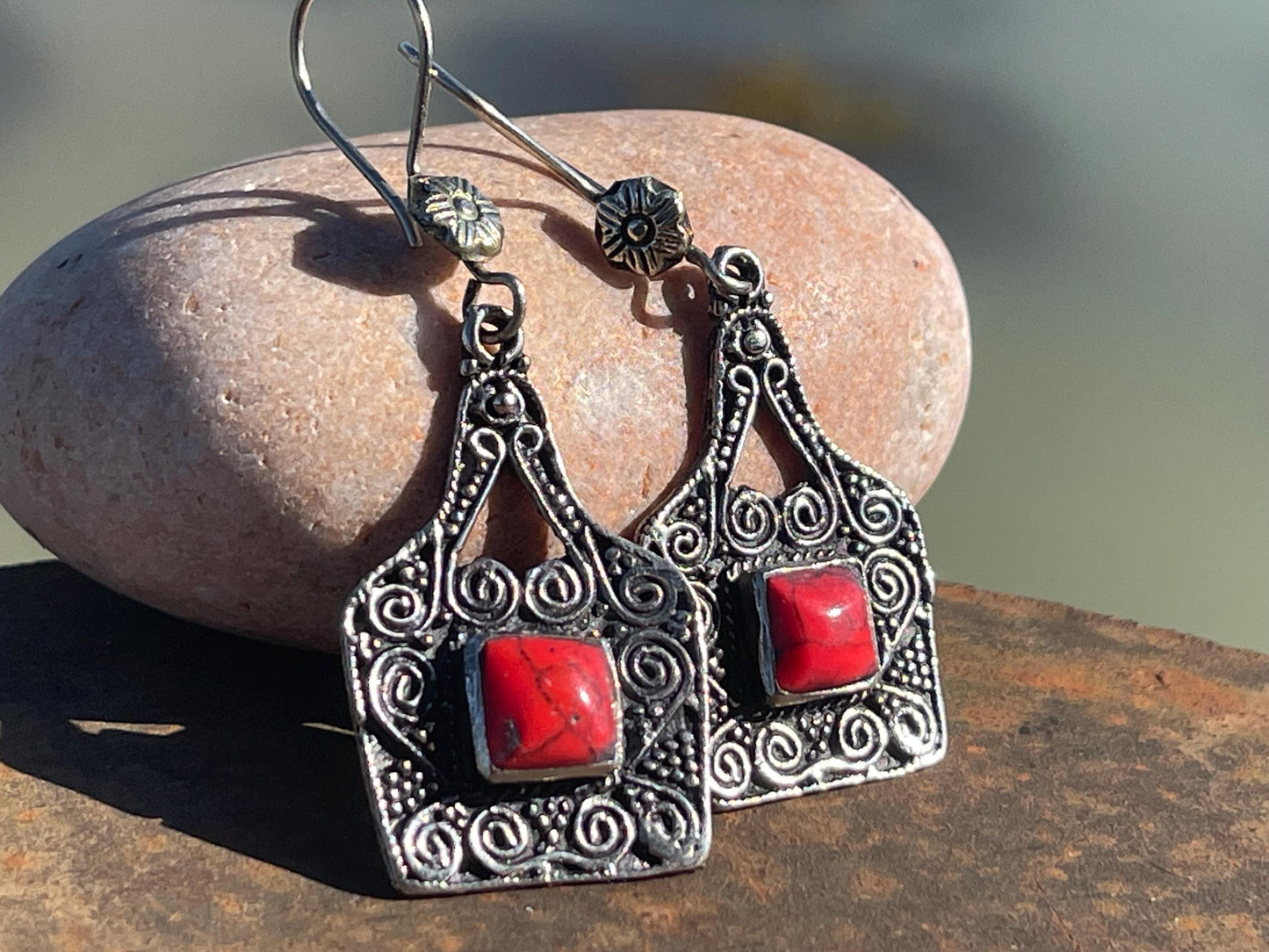 Gypsy jewellery, vintage earrings, red jewellery, ethical jewellery, gypsy earrings, romantic gifts, eco friendly jewellery